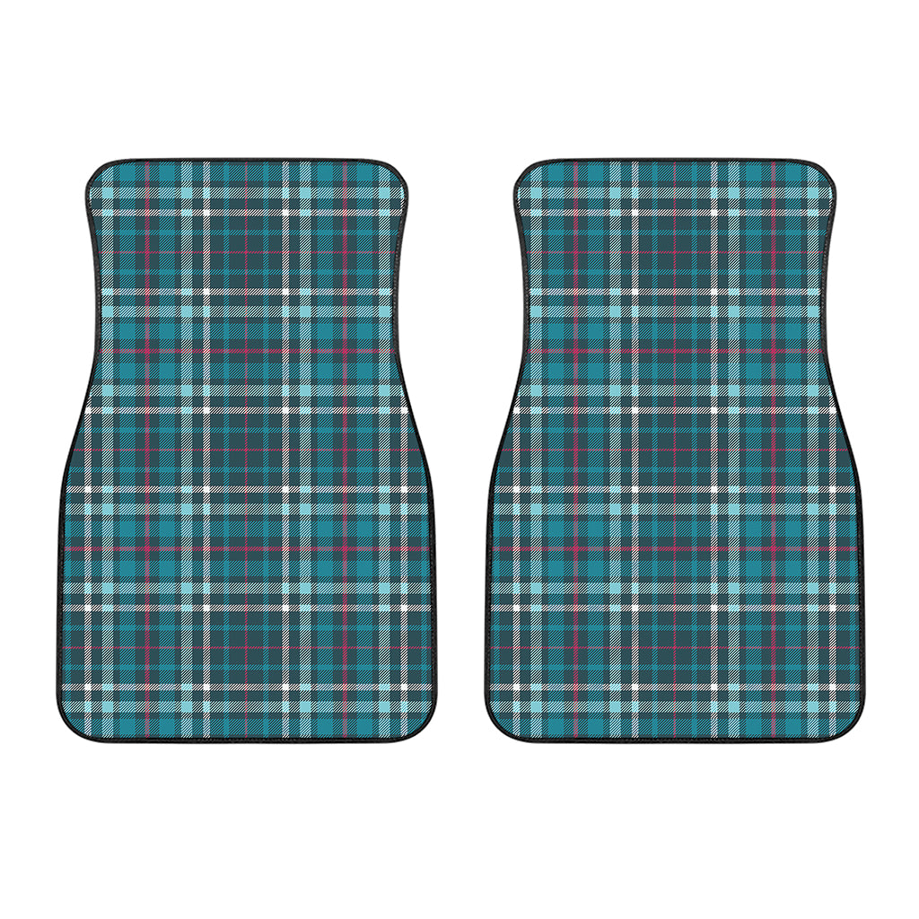 Teal Plaid Pattern Print Front Car Floor Mats