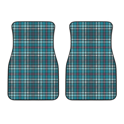 Teal Plaid Pattern Print Front Car Floor Mats