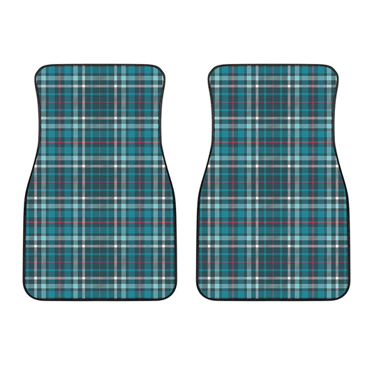 Teal Plaid Pattern Print Front Car Floor Mats