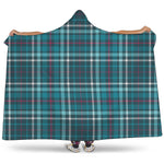 Teal Plaid Pattern Print Hooded Blanket