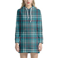 Teal Plaid Pattern Print Pullover Hoodie Dress