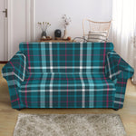 Teal Plaid Pattern Print Loveseat Slipcover