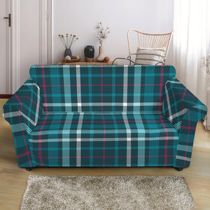 Teal Plaid Pattern Print Loveseat Slipcover