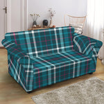 Teal Plaid Pattern Print Loveseat Slipcover