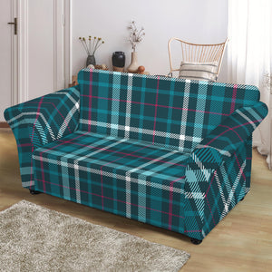 Teal Plaid Pattern Print Loveseat Slipcover