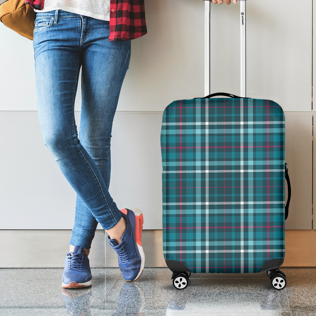 Teal Plaid Pattern Print Luggage Cover