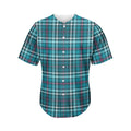 Teal Plaid Pattern Print Men's Baseball Jersey
