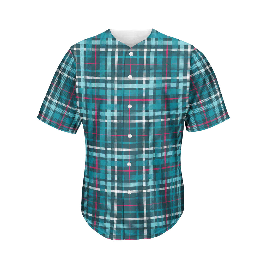 Teal Plaid Pattern Print Men's Baseball Jersey