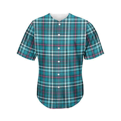 Teal Plaid Pattern Print Men's Baseball Jersey