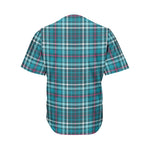 Teal Plaid Pattern Print Men's Baseball Jersey