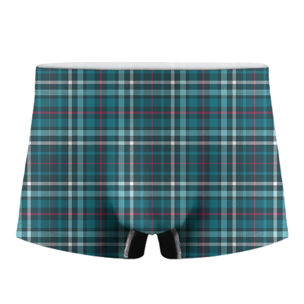 Teal Plaid Pattern Print Men's Boxer Briefs