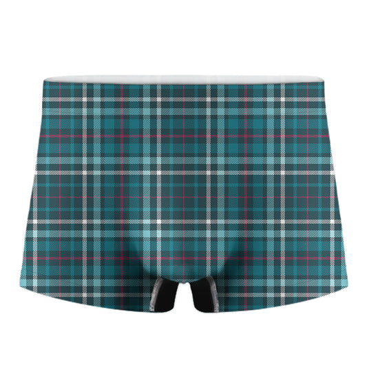 Teal Plaid Pattern Print Men's Boxer Briefs