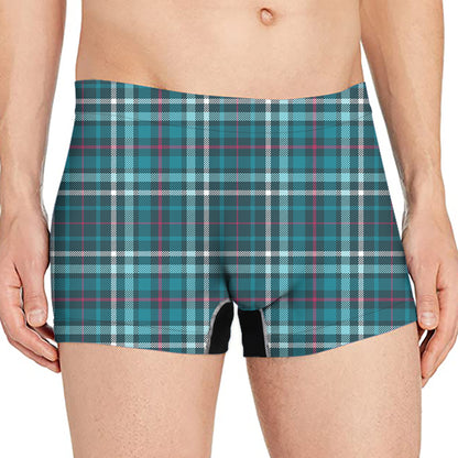 Teal Plaid Pattern Print Men's Boxer Briefs