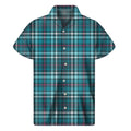 Teal Plaid Pattern Print Men's Short Sleeve Shirt