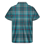 Teal Plaid Pattern Print Men's Short Sleeve Shirt
