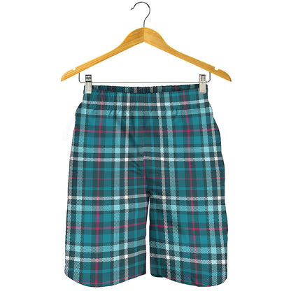 Teal Plaid Pattern Print Men's Shorts