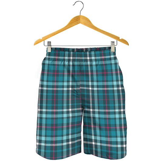 Teal Plaid Pattern Print Men's Shorts