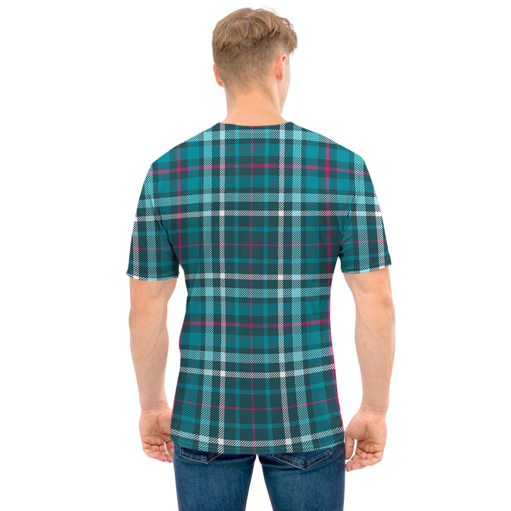 Teal Plaid Pattern Print Men's T-Shirt