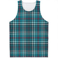 Teal Plaid Pattern Print Men's Tank Top
