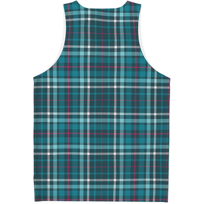 Teal Plaid Pattern Print Men's Tank Top