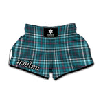 Teal Plaid Pattern Print Muay Thai Boxing Shorts