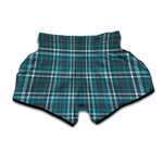 Teal Plaid Pattern Print Muay Thai Boxing Shorts