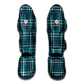 Teal Plaid Pattern Print Muay Thai Shin Guards