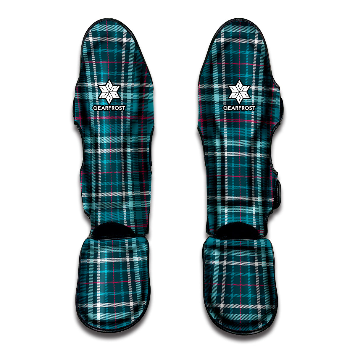 Teal Plaid Pattern Print Muay Thai Shin Guard