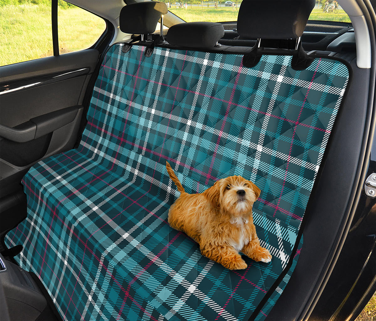 Teal Plaid Pattern Print Pet Car Back Seat Cover