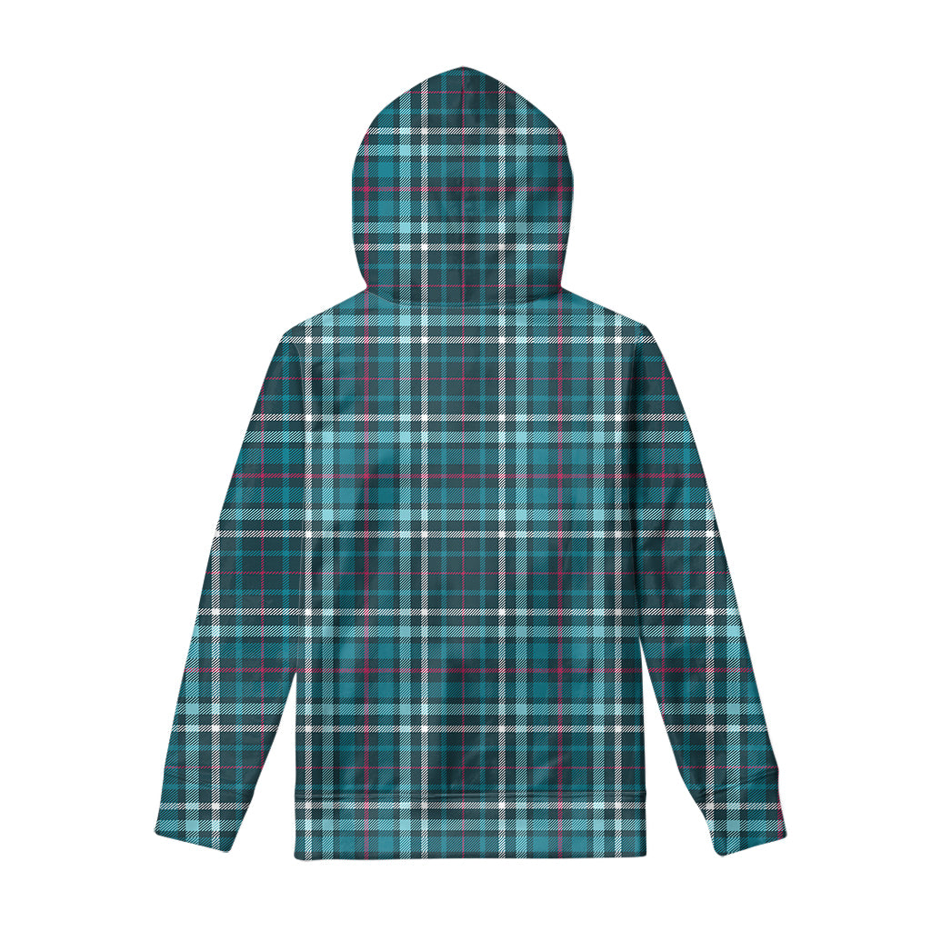 Teal Plaid Pattern Print Pullover Hoodie