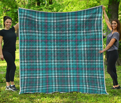 Teal Plaid Pattern Print Quilt