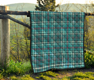 Teal Plaid Pattern Print Quilt