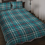 Teal Plaid Pattern Print Quilt Bed Set