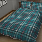 Teal Plaid Pattern Print Quilt Bed Set