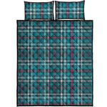 Teal Plaid Pattern Print Quilt Bed Set