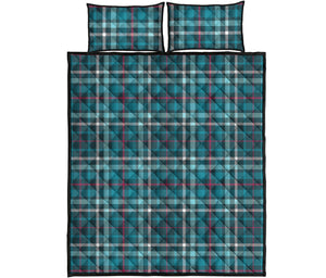 Teal Plaid Pattern Print Quilt Bed Set