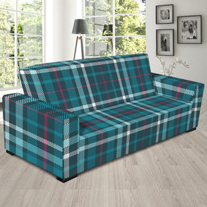 Teal Plaid Pattern Print Sofa Slipcover