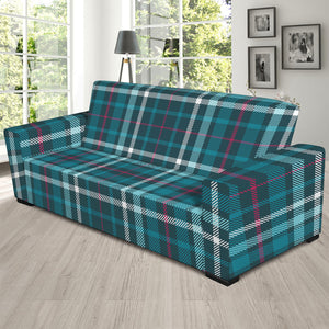 Teal Plaid Pattern Print Sofa Slipcover