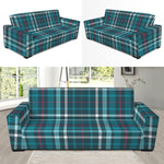 Teal Plaid Pattern Print Sofa Slipcover