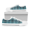Teal Plaid Pattern Print White Low Top Sneakers