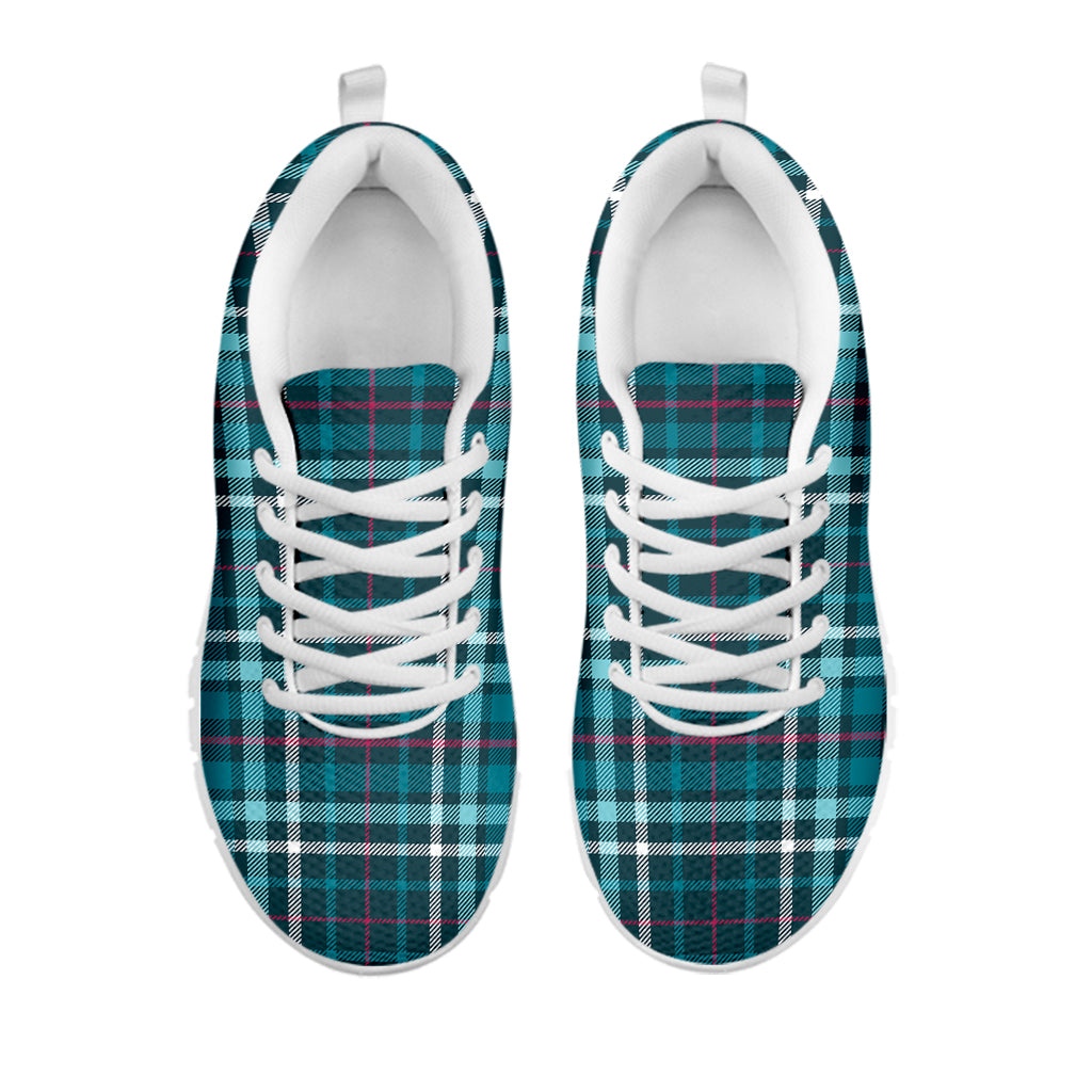 Teal Plaid Pattern Print White Sneakers