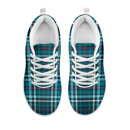 Teal Plaid Pattern Print White Sneakers
