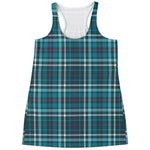 Teal Plaid Pattern Print Women's Racerback Tank Top