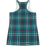 Teal Plaid Pattern Print Women's Racerback Tank Top