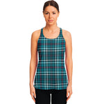 Teal Plaid Pattern Print Women's Racerback Tank Top