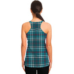 Teal Plaid Pattern Print Women's Racerback Tank Top