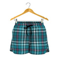 Teal Plaid Pattern Print Women's Shorts