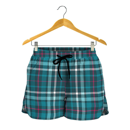 Teal Plaid Pattern Print Women's Shorts
