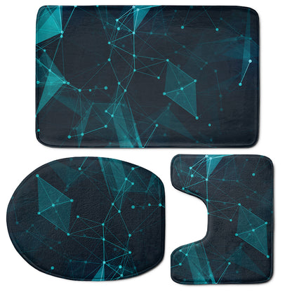 Teal Polygonal Dot Geometric Print 3 Piece Bath Mat Set