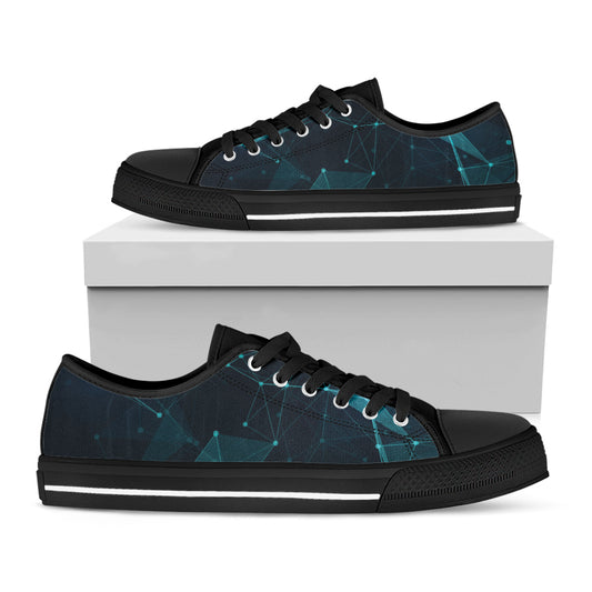 Teal Polygonal Dot Geometric Print Black Low Top Shoes